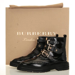Burberry Everdon Brouge Black Leather Ankle Boots Size 5.5 US (35.5 EU) - Picture 1 of 7