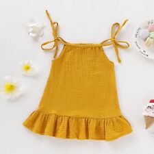 Toddler Baby Girl Dress Summer Sleeveless Ruffles Kids Cotton Linen Muslin Solid