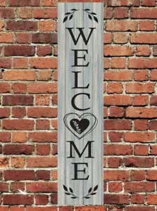 Welcome Heart Sign Metal Aluminum 4"x18" Plaque Plate Door Entry Vertical - Picture 1 of 1