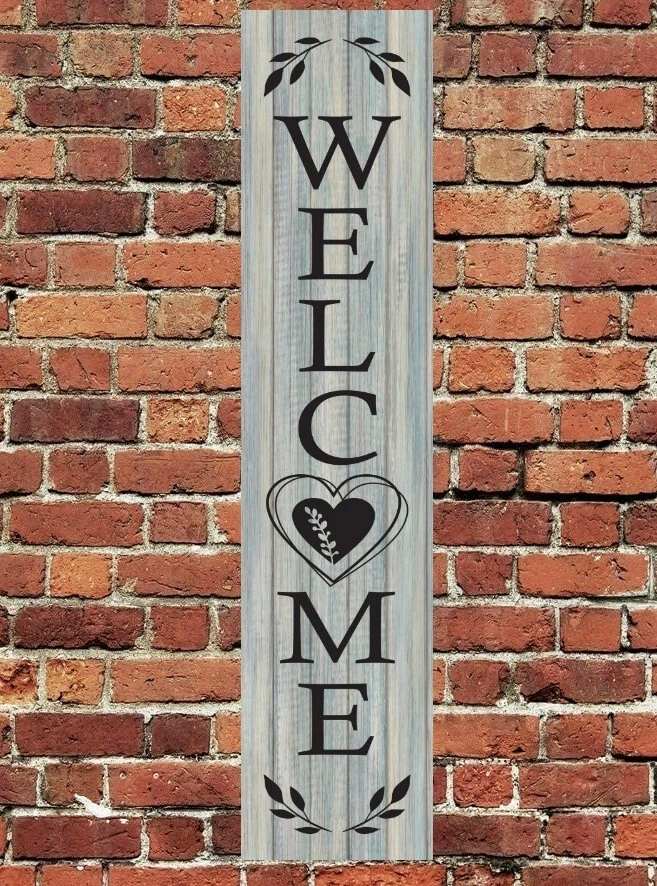 Letrero Welcome Heart Metal Aluminio 4"x18" Placa Puerta Entrada Vertical Foto 1 de 1