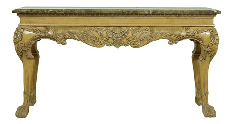 L51676EC: Georgian Style Marble Top Blonde Mahogany Console Table Cover