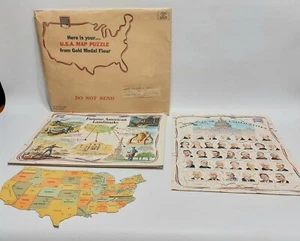 3 Puzzles USA Map Presidents of the United States Landmarks Vintage Gold Metal - Picture 1 of 5
