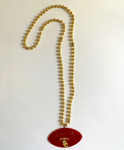 USC TROJANS FOOTBALL GOLD RED BEADED NECKLACE WITH FOOTBALL PENDANT CHARM, 30" Cover