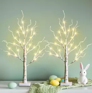 Easter Decorations 2FT Birch Tree with LED Lights Warm White Light up Tree Lamp - Picture 1 of 12