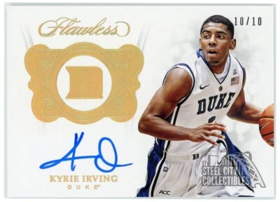 Kyrie Irving 2018-19 Panini Flawless Collegiate Team Logo Auto Gold TLS-KI 10/10 - Image 1 of 2