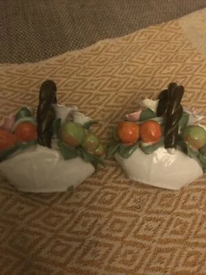 2 X Vintage Ceramic  Fruit & Flower Bouquet  In Basket. Excellent Condition - Image 1 of 3