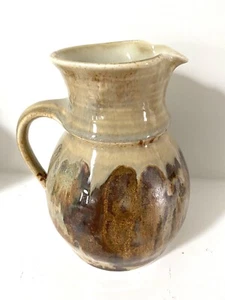 Vintage KS signiert 90’s hellbraun 8” Keramik Kanne Glas Krug Salz glasiert 58 oz - Bild 1 von 12