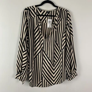 Torrid Harper Pullover Blouse Size 1X Challis Black Sandstone Stripe V Neck - Picture 1 of 13