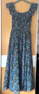 Handmade black blue ditsy long Floral Summer Maxi Dress 30” size 6 prairie sheer - Picture 1 of 4