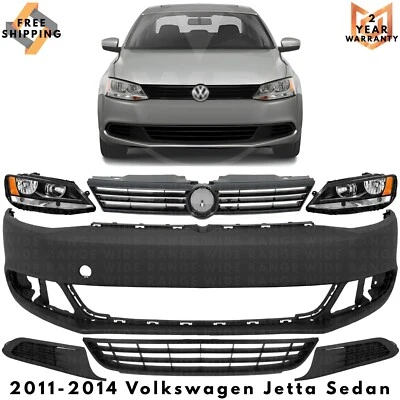 Front Bumper Cover Paintable & Headlights Kit For 2011-2014 Volkswagen Jetta Foto 1 de 4