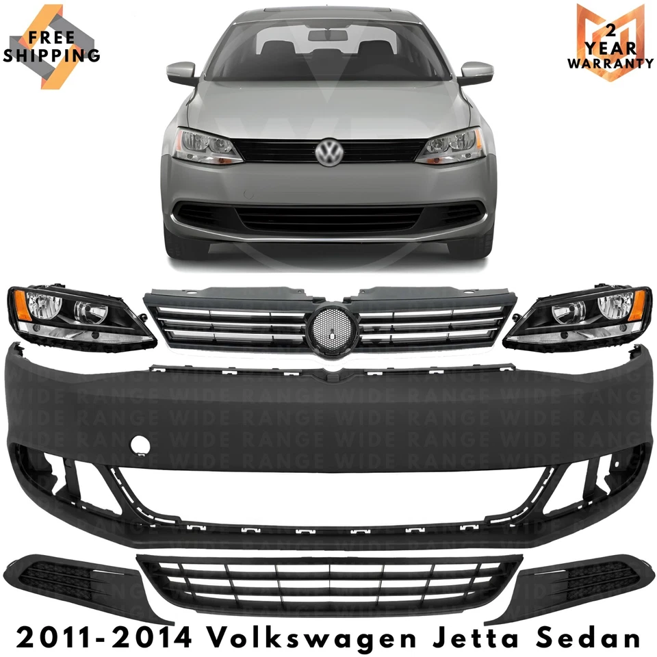 Front Bumper Cover Paintable & Headlights Kit For 2011-2014 Volkswagen Jetta Foto 1 de 4
