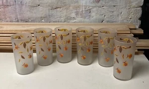6 Vintage Hall China AUTUMN LEAF Jewel Tea Frosted Iced Tea Glasses 5 1/2" Tall - Picture 1 of 3