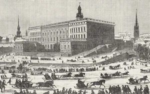 Palacio Real de Estocolmo Stadsholmen Suecia Trineo Patinaje Deportes de Invierno 1856 - Imagen 1 de 2