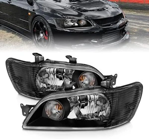 2002 2003 For Mitsubishi Lancer LS ES OZ Black Euro Style Headlights Pair - Picture 1 of 4