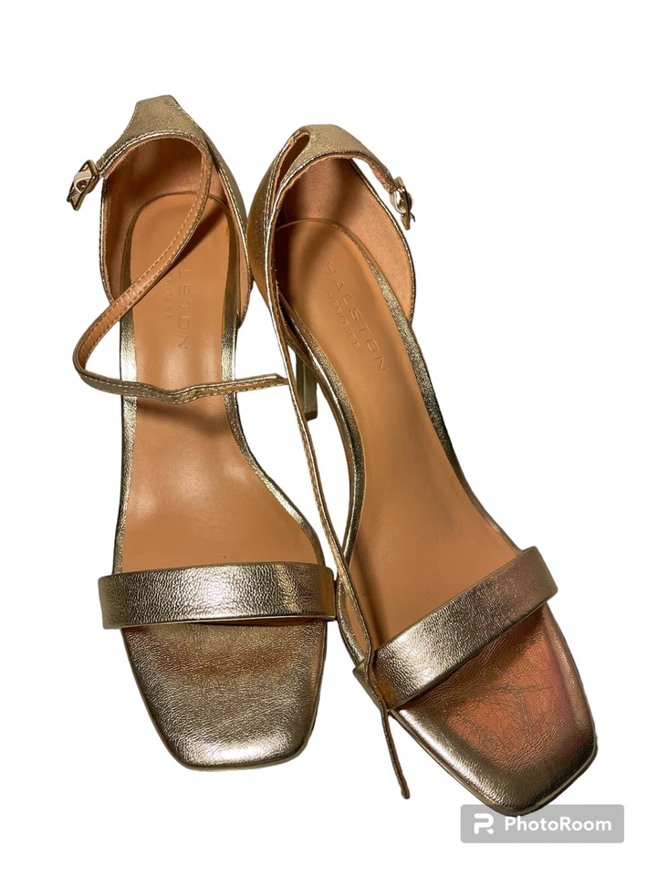 HALSTON HERITAGE Isla Gold Metallic Leather Strappy Sandal Heels Womens - Image 1 of 4