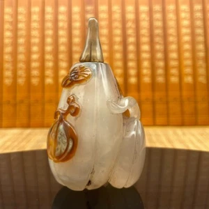 Natural Agate hand-carved gourd (the more sons, the more blessings) snuff bottle - Picture 1 of 9