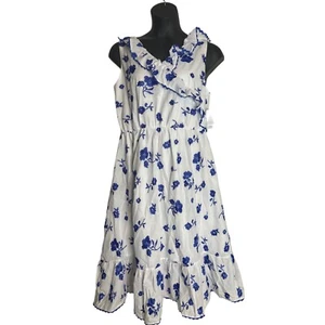 Blu Beri Boulevard XL weiß blau Blumen Baumwolle Rüschensaum Kleid Neu mit Etikett Sommer - Bild 1 von 2