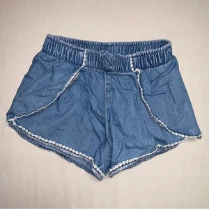 Jean Blue Denim Shorts Girl’s 4T Pull On Embroidered Hem Elastic Waist Old Navy - Picture 1 of 6