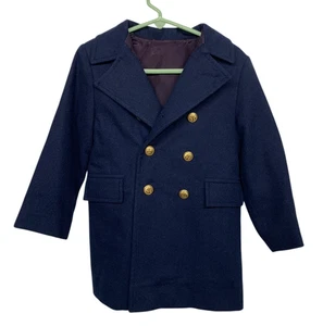VTG Fieldston Kids Boys size 4 Blue Naval Coat Gold Buttons Lined Union Made - Picture 1 of 10