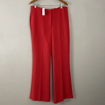 NUEVO Pantalón Ann Taylor $98 Cintura Alta Talla 14 Pantalones Rojo Bootcut Bolsillos Crepé Foto 1 de 4