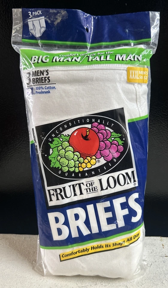 Vintage 1996 Fruit of The Loom Mens 3 Pairs White Briefs FTL Band XXXL 3xl