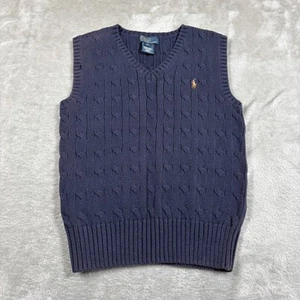 Vintage Polo Ralph Lauren Sweater Vest Boys 6 Blue Cable Knit V Neck Kids - Picture 1 of 9