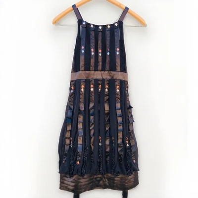 Sue Wong Nocturne Dress 4 Black Beaded Goth Ribbon Party Cocktail Sheer Silk Y2K - Image 1 of 4