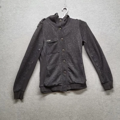 Fox Women Sweatshirt L Black Speckled Logo Button Long Sleeve Y2K READ - Image 1 of 4