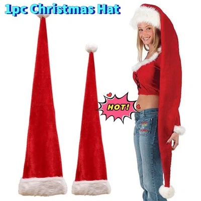 1x Christmas Unisex Super Long Santa Hat Xmas Costume Adults Kids Party Wear Cap - image 1 of 4