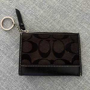 Vintage COACH Mini Skinny Brown Canvas & Leather Card / ID Holder Key Coin Logo - Picture 1 of 7
