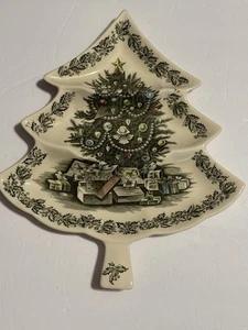 "Plato en forma de árbol de Navidad Johnson Bros de colección 13"" grabado a mano Inglaterra" - Imagen 1 de 6