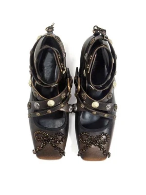 Ретро Western женщин банта крест ремень пряжка заклепки металлический декор низкий блок каблук - Изображение 1 из 4