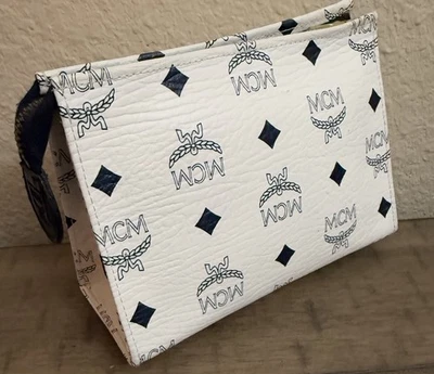 MCM Munchen Cosmetic Bag Visetos Luxury White Vintage W GERMANY Riri Swiss Zip - Image 1 of 4