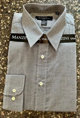 New MANZINI Uomo Italy Mens Long Sleeve Tiny Print Cotton Shirt 16 1/2 34 35 - Image 1 of 4