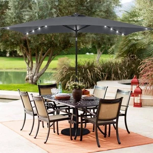 10 ft. x 6.5 ft. Rectangle Solar LED Outdoor Patio Market Table Umbrella with in - Picture 1 of 10
