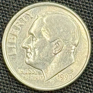 Moneda de diez centavos Roosevelt 1990 P marca de ceca circulada - Imagen 1 de 4