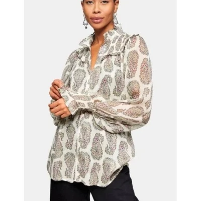 Blusa Topshop Para Mujer Talla 8 Púrpura Verde Diseño Floral Transparente Mangas Largas Espalda Foto 1 de 4