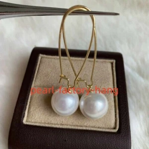 CHARM AAAA 10-11MM south sea white Round pearl earrings 14K GOLD hook earrings - Picture 1 of 4