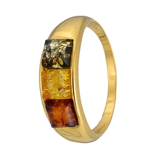 18K Gold Plated Sterling Silver and Baltic Amber Ring - Picture 1 of 6