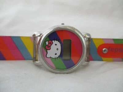 Reloj Digital LCD Samni Tono Plateado Colorido Rayas Hello Kitty SIN PROBAR Foto 1 de 4