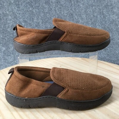 Zapatillas Dearfoams Para Hombre 7-8 Acogedoras Cómodas Sin Cordones Marrón Imitación Gamuza Puntera Perforada Foto 1 de 4