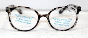 Occi Chiari Black & Clear Round Frame Reading Glasses +1.75 Anti Blue Light NWT - Picture 1 of 5