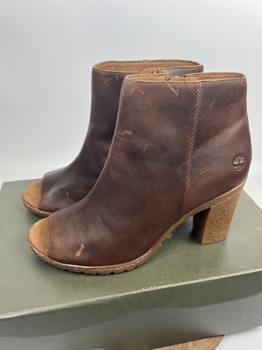 Timberland Donna Tillston Series punta aperta effetto invecchiato pelle cerniera marrone taglia 9