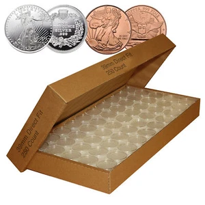 250 Direct Fit Airtight 39mm Coin Capsules for 1oz SILVER ROUND or COPPER ROUNDS - Picture 1 of 1