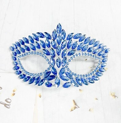 Handmade masquerade mask, Blue crystal mask, Wedding party mask, Masquerade ball - Image 1 of 4