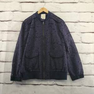 ELEVENSES Jacket Womens Large Oversized Full Zip Long Sleeve Mesh Purple Blue - Picture 1 of 9