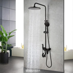 Juego de ducha de baño de lluvia de 8" grifo con batidora grifo montaje en pared negro - Imagen 1 de 10