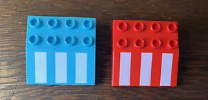 LEGO Duplo Lot Of 2 Roof Bricks With Stripes Awning Blue Red - Picture 1 of 2