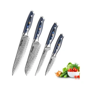 Damascus chef's knife,japanese knives kitchen set | 4 piece kinves set Santok... - Picture 1 of 9