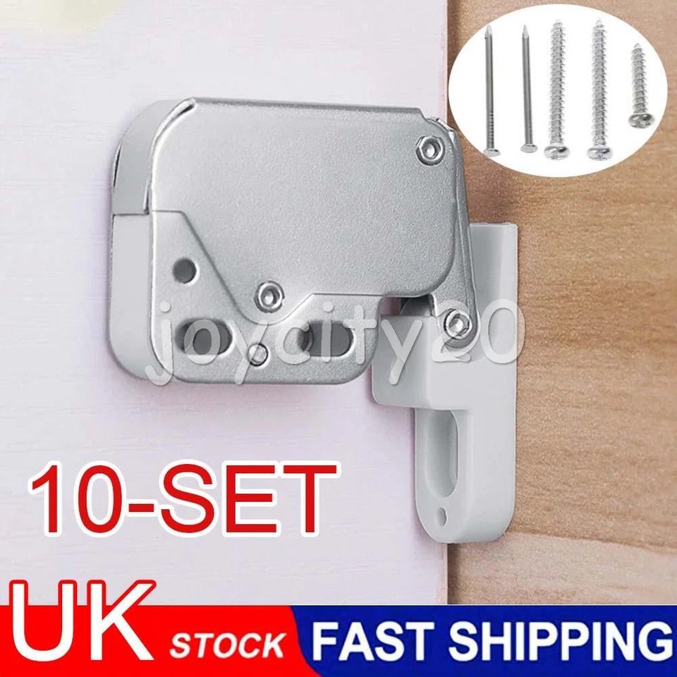10x PUSH TO OPEN CATCH Cupboard Cabinet Door Spring Loaded Touch Release + Screw - Image 1 of 4